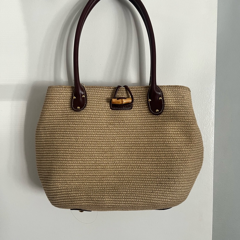 Chic Tan and Brown Tote with Leather Handles